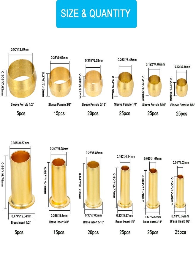 Breezliy Compression Fittings Assortment kit-6 Sizes(1/8"3/16" 1/4" 5/16" 3/8" 1/2") Brass Compression Sleeves Ferrules & Insert,used to connect lines for air,water,fuel,oil and inert gases - Image 2